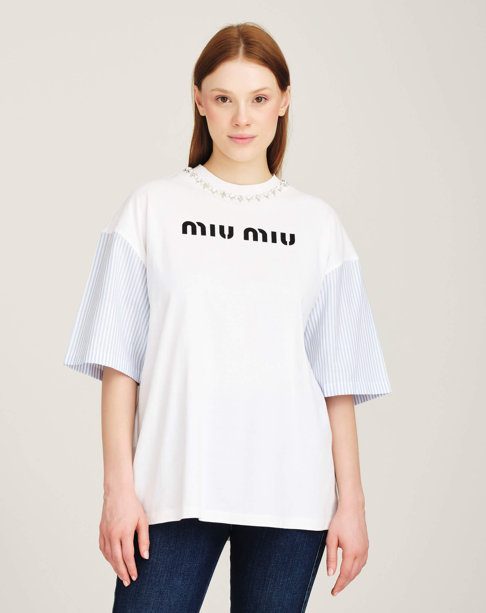 Miu Miu - Crystal Necklace Logo Tshirt XS